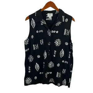 Moving Bleu Designers Originals Black and White Tribal Swirl Sun Leaf Tank Large